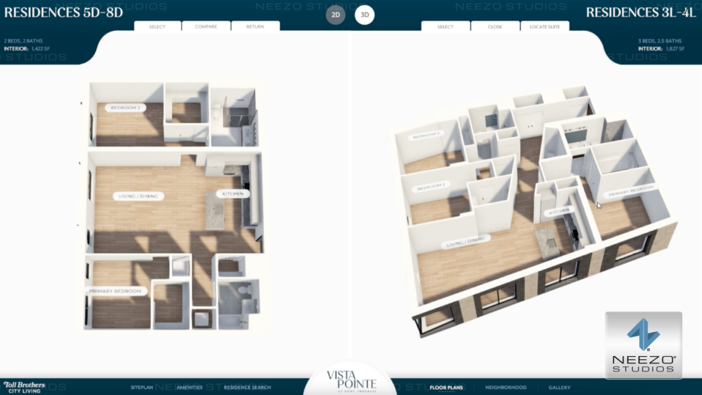 3D digital twin real-time sales gallery floor plan software LiveSite® powered by NEEZO Studios for luxury real estate sales