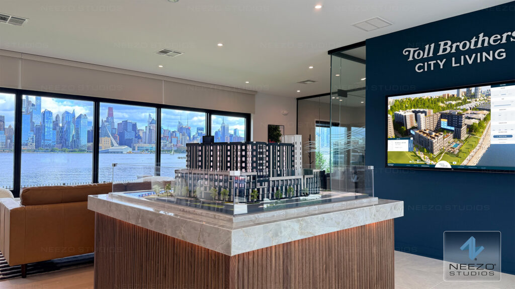Luxury architectural scale model created by NEEZO Studios for Toll Brothers City Living’s Vista Pointe at Port Imperial in New Jersey
