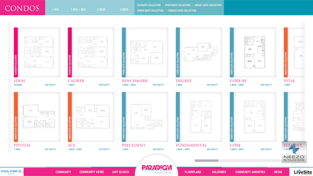Interactive floor plan experience within LiveSite® Community 3D digital twin interactive sales software for Paradigm Stoney Creek