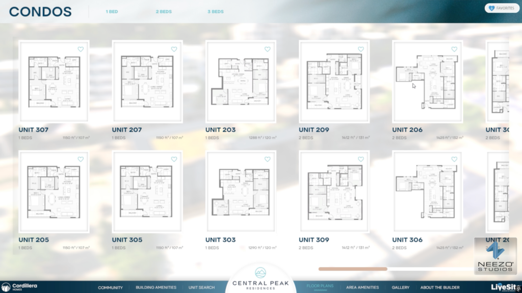 LiveSite® Community real-time floor plan sales gallery software for Central Peak Residences in Seattle