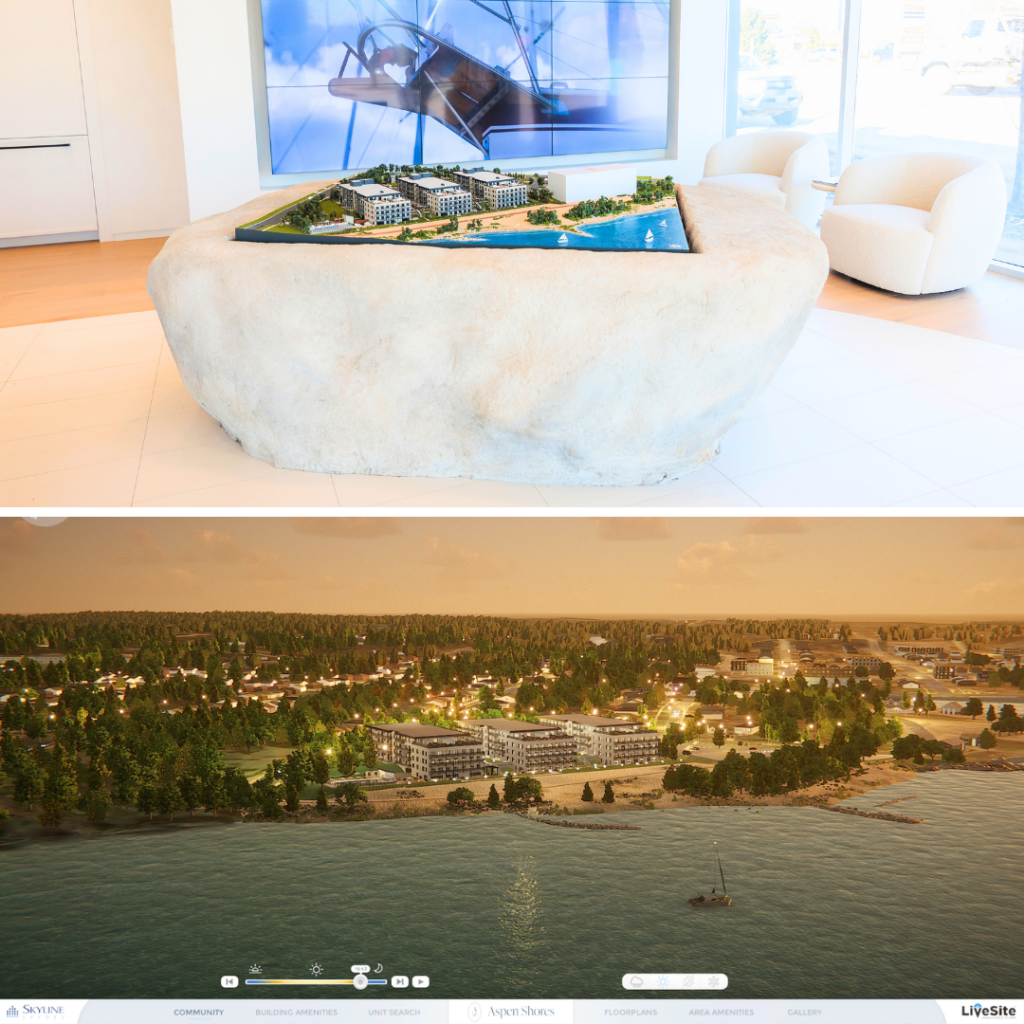 LiveSite® Community interactive 3d real estate sales software integrated with the Aspen Shores architectural scale model by NEEZO Studios