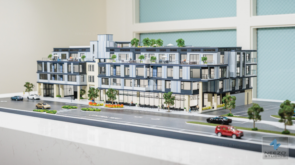 Custom architectural scale model for Central Peak Residences created by NEEZO Studios in Kirkland, Washington.