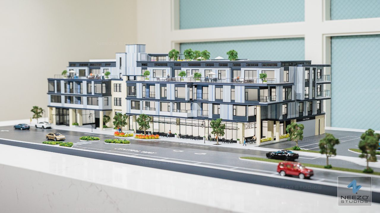 Custom architectural scale model for Central Peak Residences created by NEEZO Studios in Kirkland, Washington.