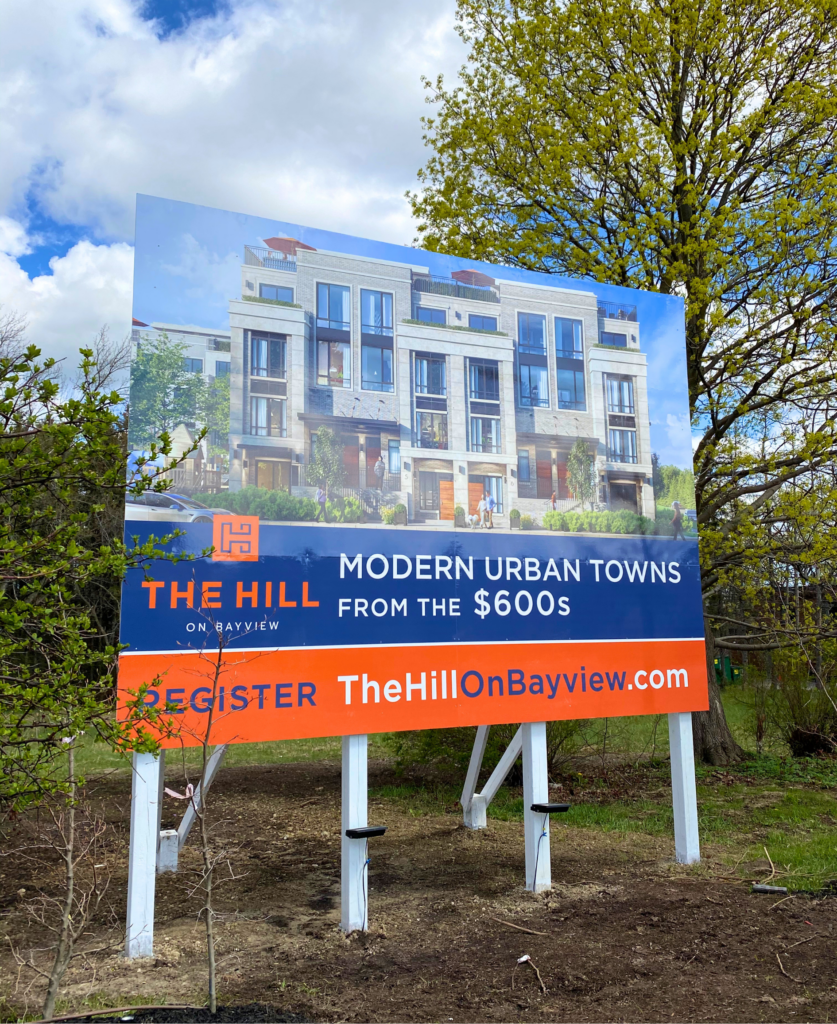 NEEZO Studios architectural rendering on sales gallery billboard for the hill on bayview