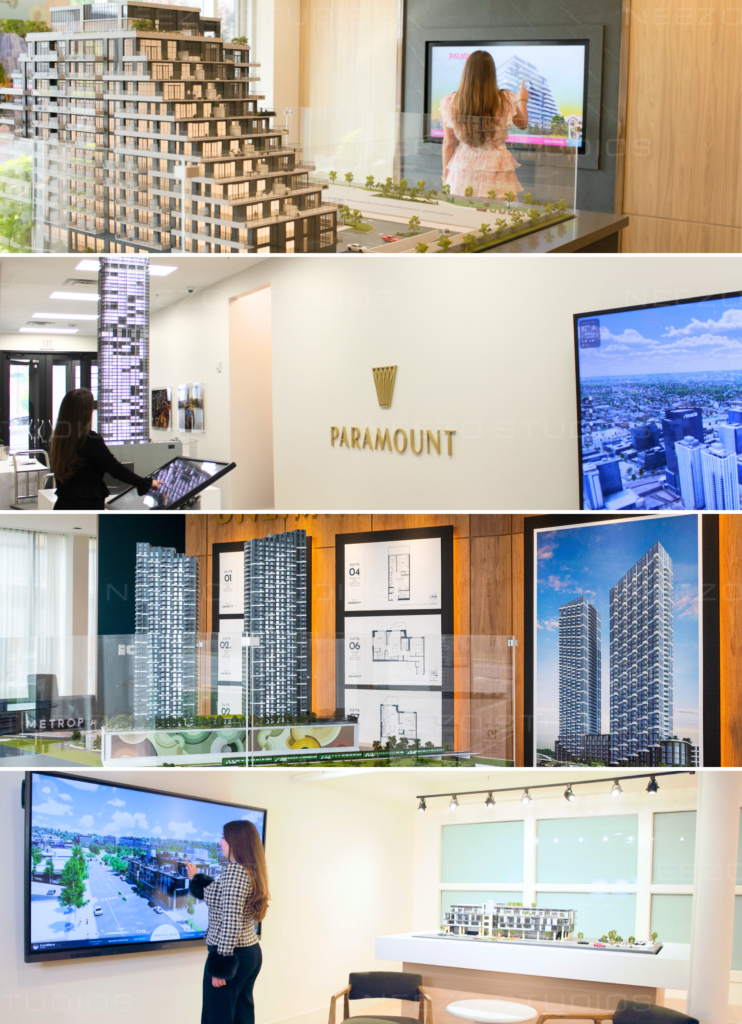 NEEZO Studios one-stop creative marketing and tech studio for powerful real estate sales gallery launches including scale models, renderings, 3d sales software, animations, configurators