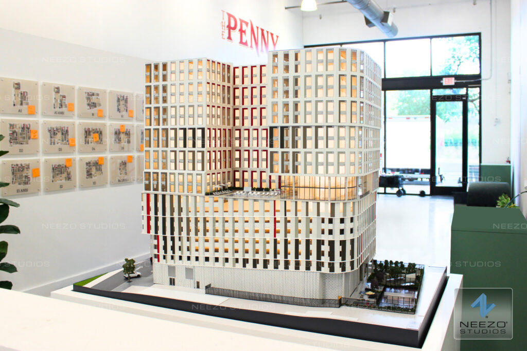 Architectural scale model for student housing development beside texas a&m university created by model maker NEEZO Studios