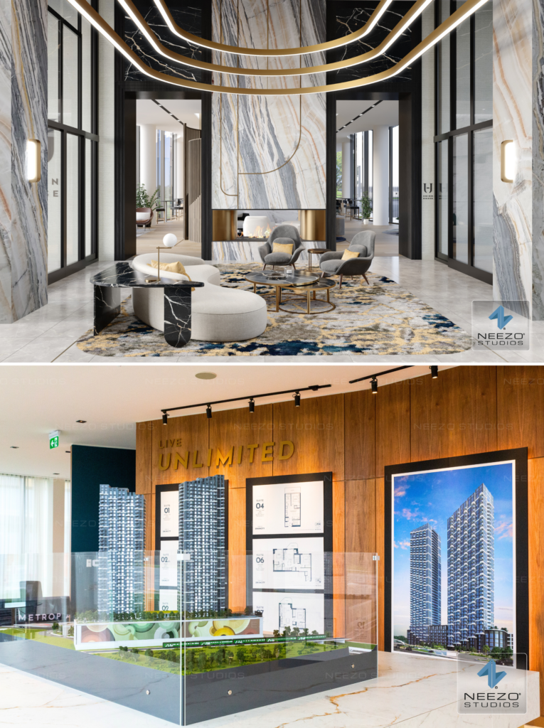 NEEZO Studios one-stop creative marketing and tech studio for powerful real estate sales gallery launches including scale models, renderings, 3d sales software, animations, configurators
