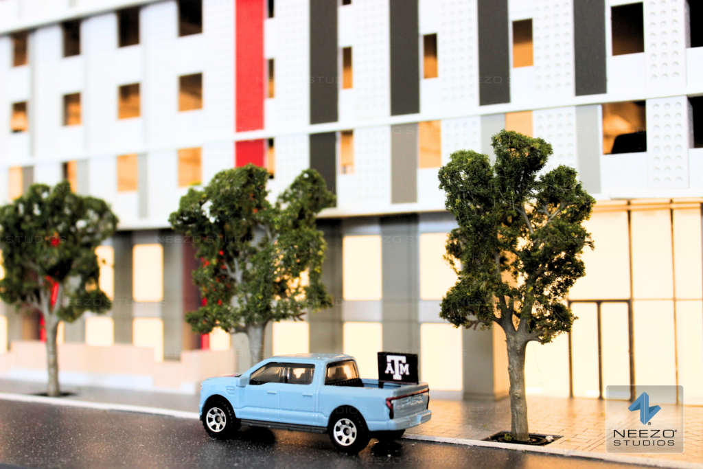 Architectural scale model for student housing development beside texas a&m university created by model maker NEEZO Studios