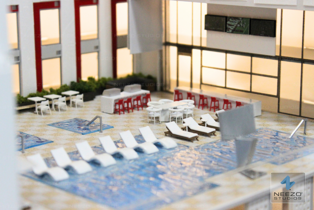 Architectural scale model for student housing development beside texas a&m university created by model maker NEEZO Studios