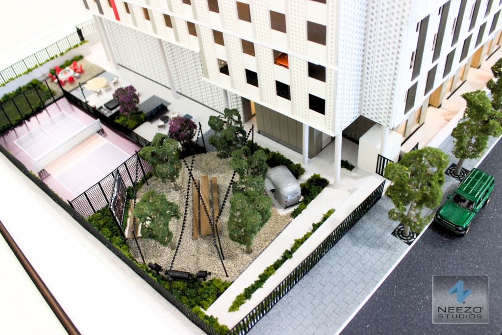 Architectural scale model for student housing development beside texas a&m university created by model maker NEEZO Studios