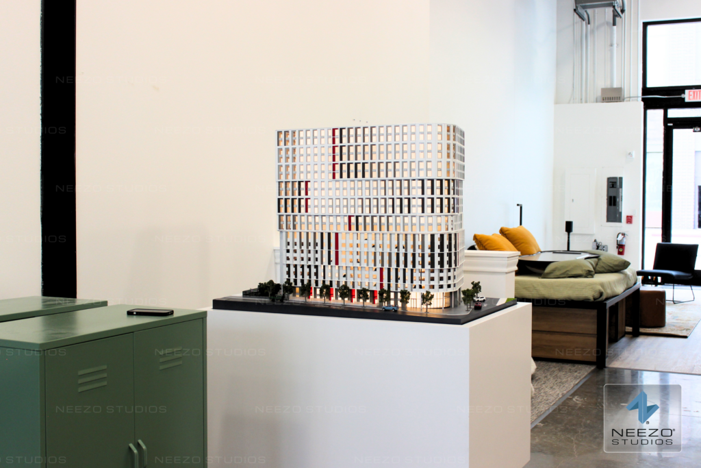 Architectural scale model for student housing development beside texas a&m university created by model maker NEEZO Studios