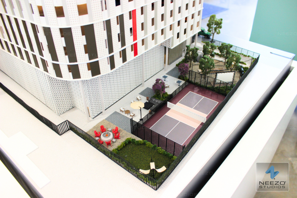 Architectural scale model for student housing development beside texas a&m university created by model maker NEEZO Studios