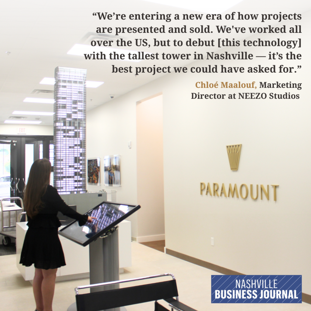 NEEZO Studios featured in Nashville Business Journal for scale model and interactive sales software for Paramount Tennessee's tallest tower