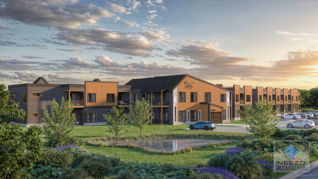Residential architectural rendering by NEEZO Studios of The Villas at Sand Lake in Minnesota