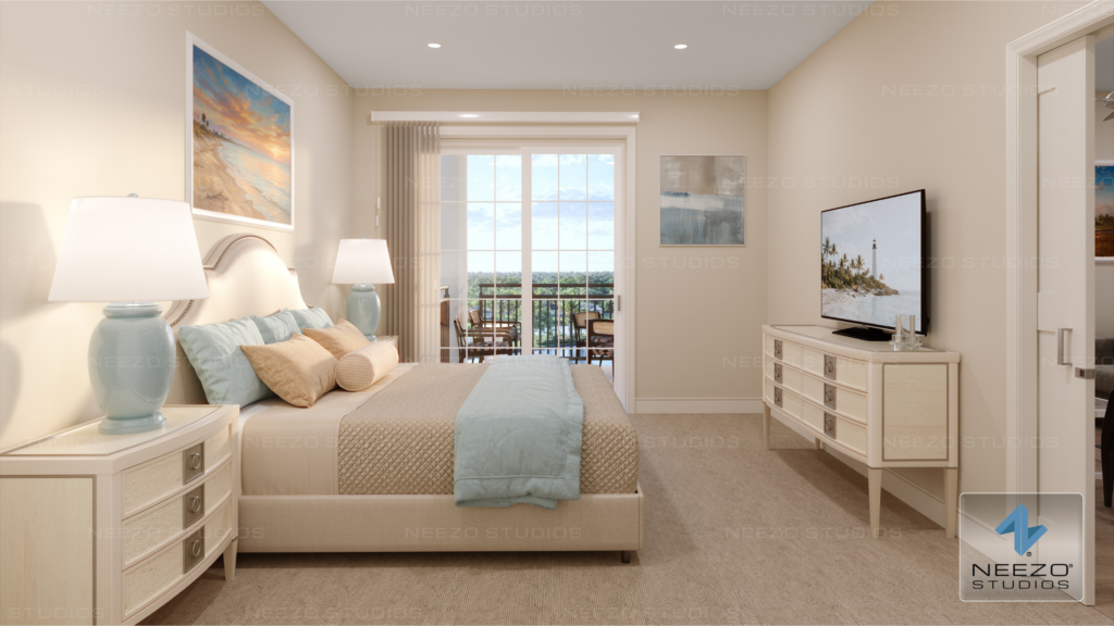 Arbor Vita senior living bedroom rendering by render studio NEEZO Studios