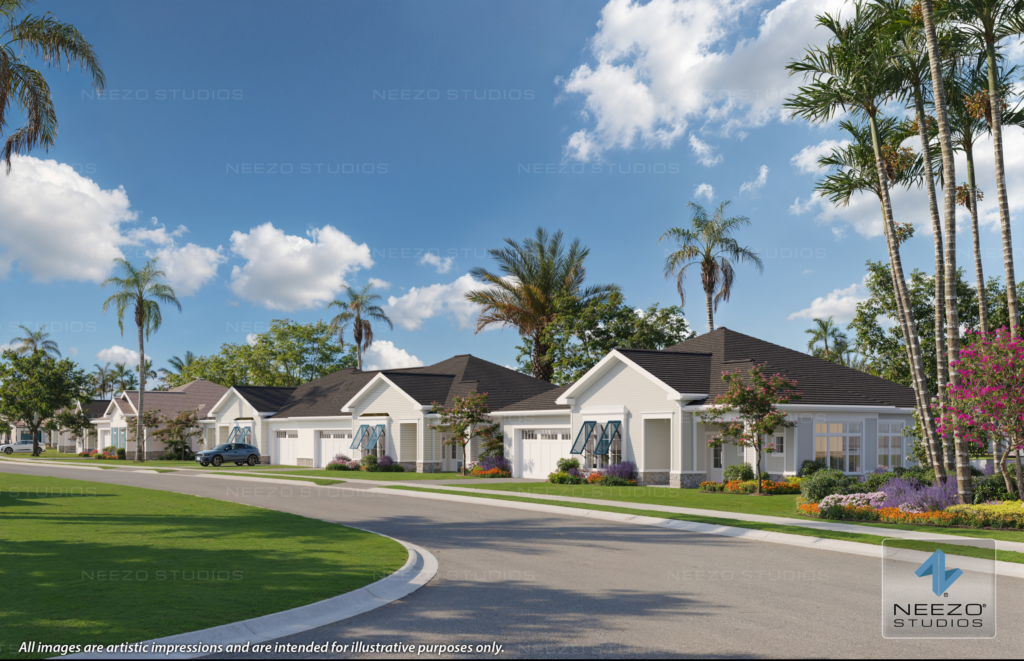 architectural streetscape rendering by NEEZO Studios of florida community development