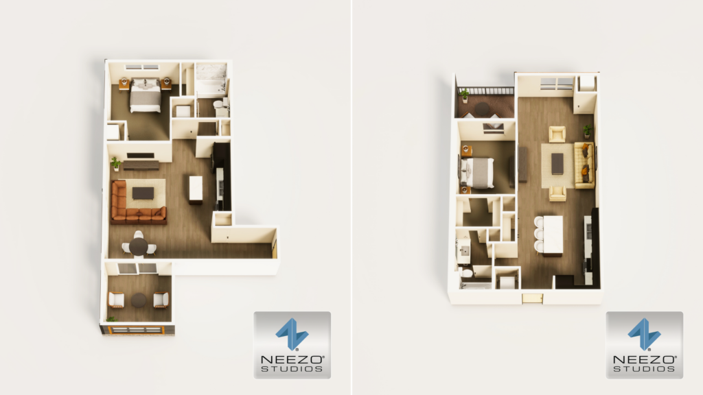 NEEZO Studios 3D Floor plan renderings of condo units