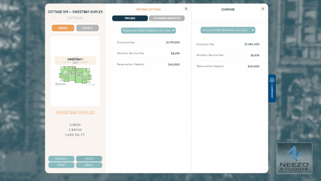 3D senior living digital twin sales experience created by NEEZO Studios for Arbor Vita using LiveSite® Community