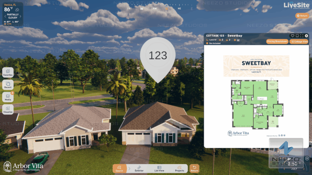 Arbor Vita detached home selection and property details displayed in LiveSite® Community