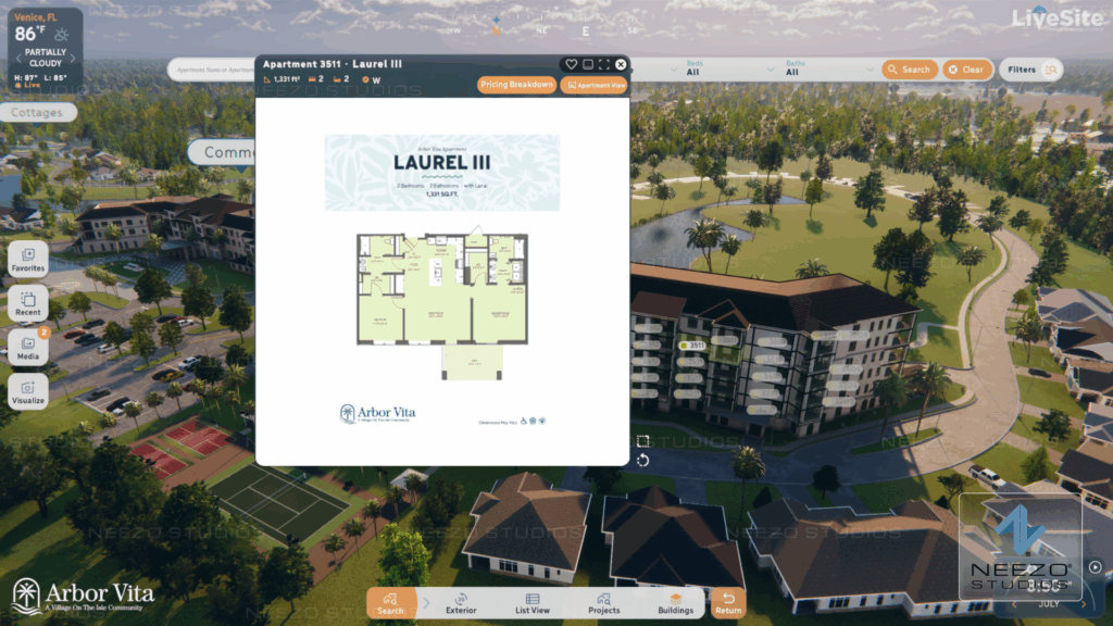 LiveSite® Community residence search for Arbor Vita senior living development in Venice, Florida