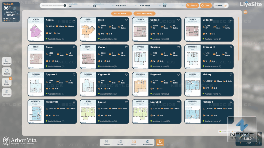 Interactive floor plans and residence information for Arbor Vita shown in LiveSite® real estate sales software