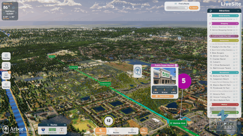 Arbor Vita community amenities displayed through the LiveSite® interactive digital twin sales experience