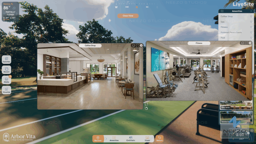 LiveSite® Community interface for exploring homes, floor plans and availability at Arbor Vita in Venice, Florida